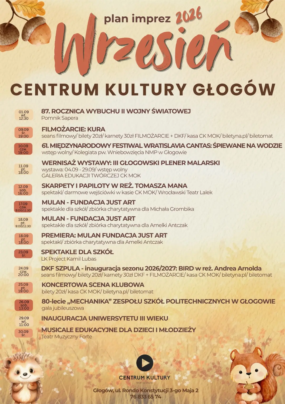 Wydarzenia Kulturalne we Wrześniu w CK MOK